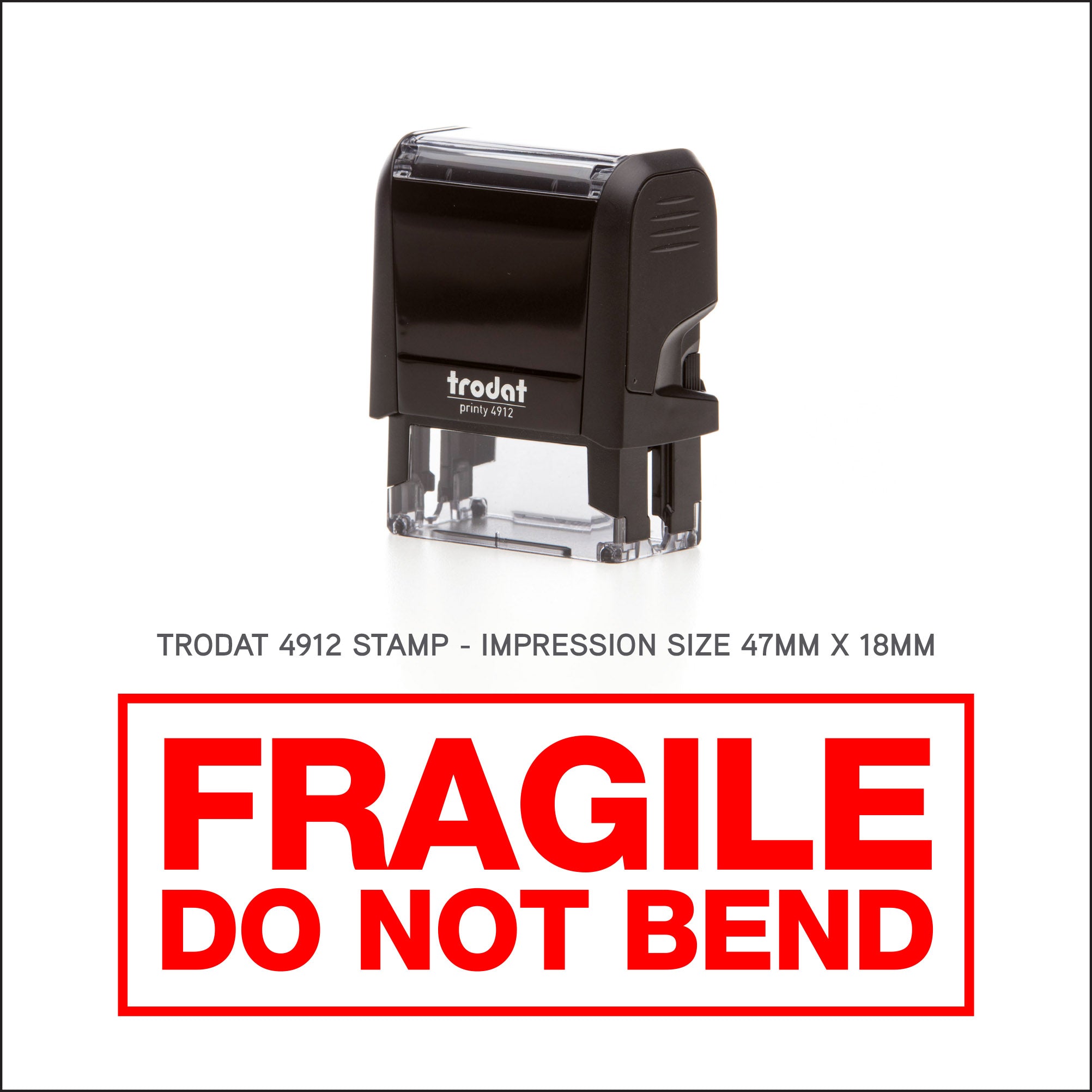 Fragile Do Not Bend Rubber Stamp Trodat 4912 45mm x 18mm Impression