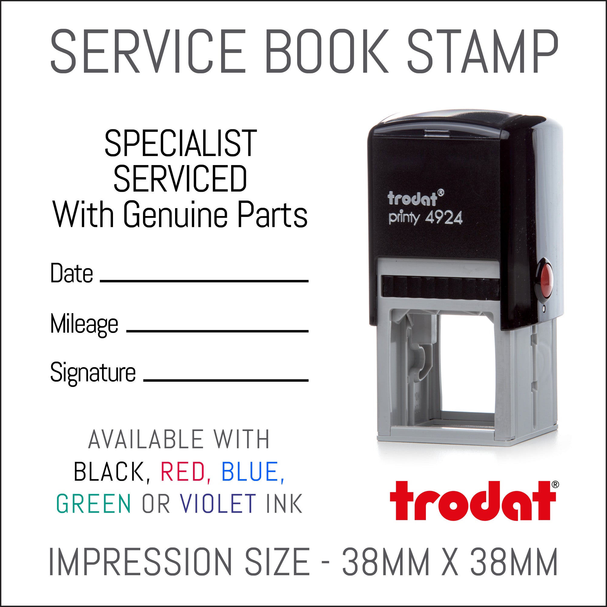 Specialist Service With Genuine Parts Self Inking Rubber Stamp Trodat 4924 38mm x 38mm Impression