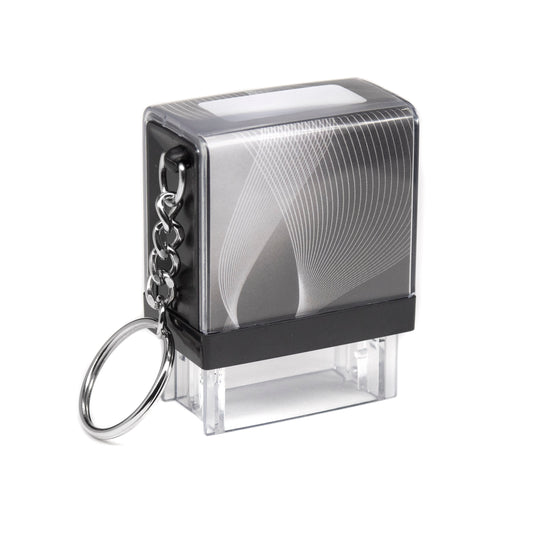 26mm x 9mm - Self-inking Personalised Keyring Key Ring Rubber Stamp With Black Ink - Two Lines Of Text