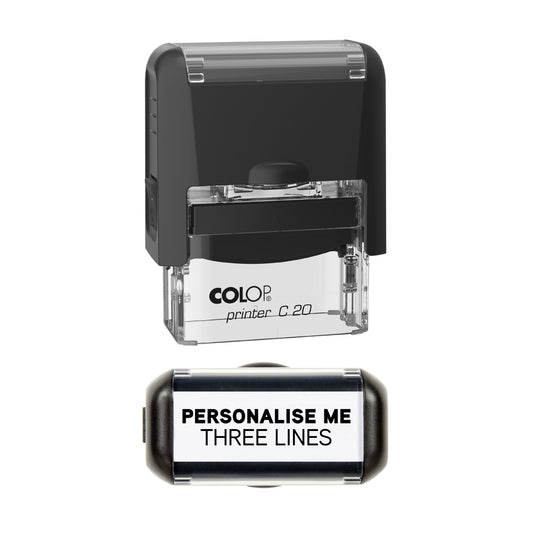 37 x 12mm - Premium Personalised Custom Made Self-Inking Rubber Stamp - Up to 3 Lines of Customised Text