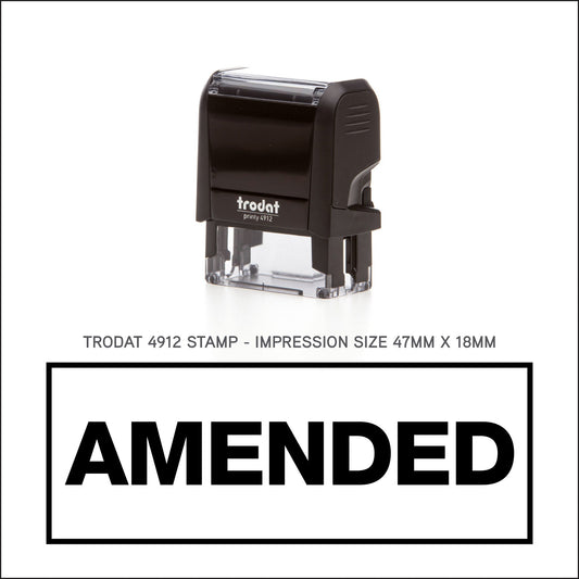 Amended With Border - Rubber Stamp - Trodat 4912 - 47mm x 18mm Impression