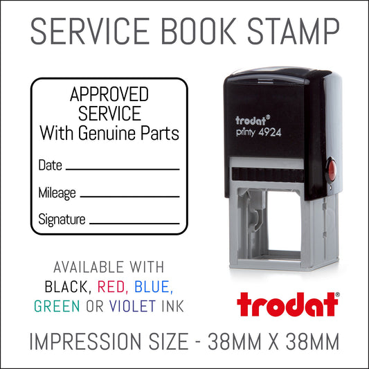 Approved Service With Genuine Parts - With Outline - Self Inking Rubber Stamp - Trodat 4924 - 38mm x 38mm Impression