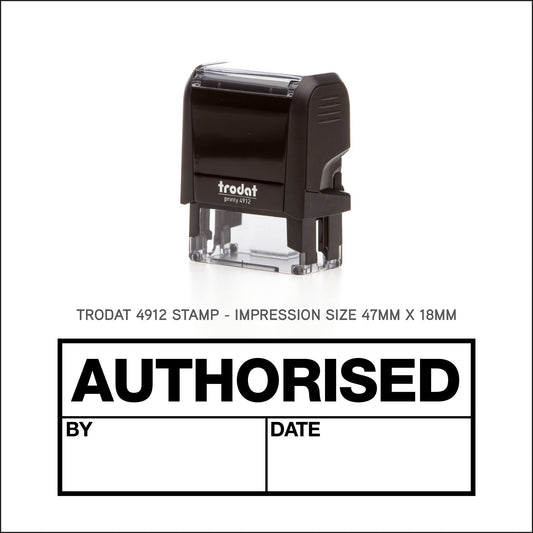 Authorised - Date - By - Rubber Stamp - Trodat 4912 - 47mm x 18mm Impression