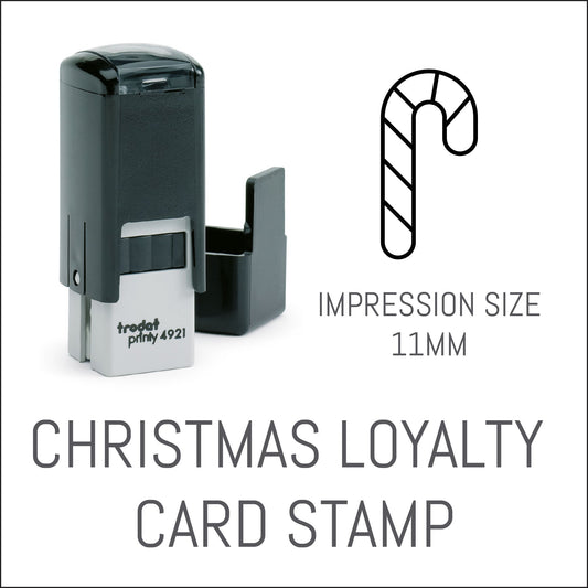 Candy Cane - Christmas Loyalty Card Rubber Stamp - Trodat 4921 - 11mm x 11mm Impression