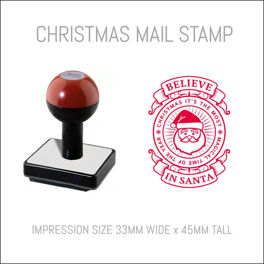 Christmas Postmark Rubber Hand Stamp - Believe In Santa