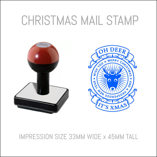 Christmas Postmark Rubber Hand Stamp - Oh Deer It's Xmas