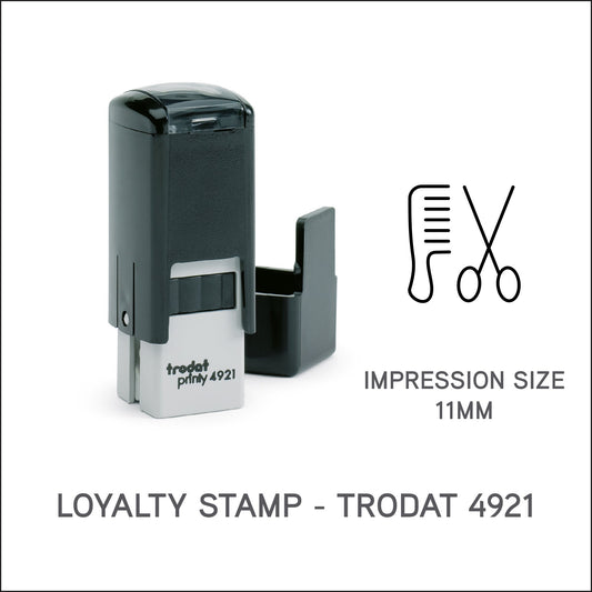 Comb & Scissors - Barbers Loyalty Card Rubber Stamp - Trodat 4921 - 11mm x 11mm Impression