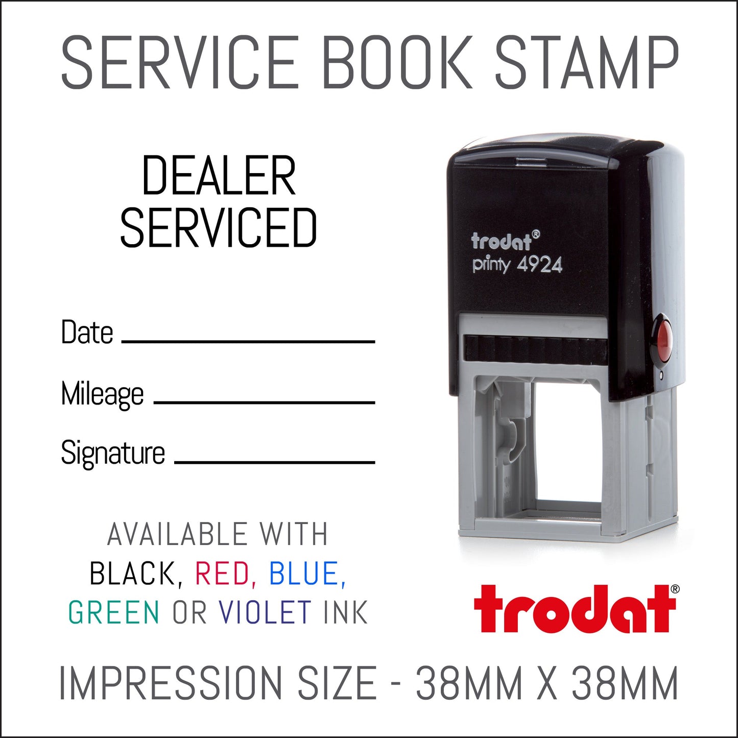 Dealer Serviced - Self Inking Rubber Stamp - Trodat 4924 - 38mm x 38mm Impression