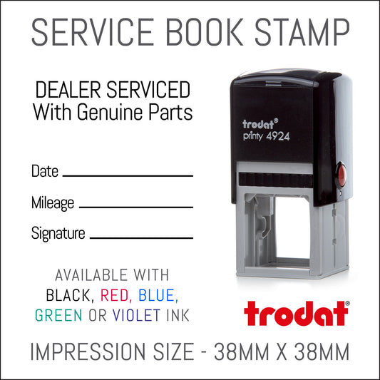 Dealer Serviced With Genuine Parts - Self Inking Rubber Stamp - Trodat 4924 - 38mm x 38mm Impression