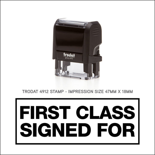 First Class Signed For With Border - Rubber Stamp - Trodat 4912 - 47mm x 18mm Impression