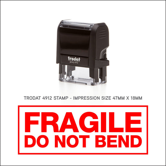 Fragile Do Not Bend Rubber Stamp - Trodat 4912 - 45mm x 18mm Impression