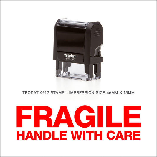 Fragile Handle With Care Rubber Stamp - Trodat 4912 - 45mm x 18mm Impression