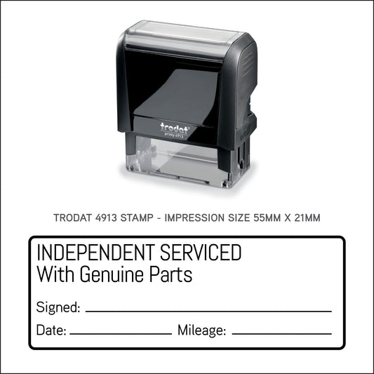 Independent Service With Genuine Parts - Self Inking Rubber Stamp - Trodat 4913 - 55mm x 21mm Impression