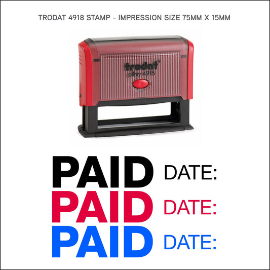 Paid Date: - Rubber Stamp - Trodat 4918 - 75mm x 15mm Impression