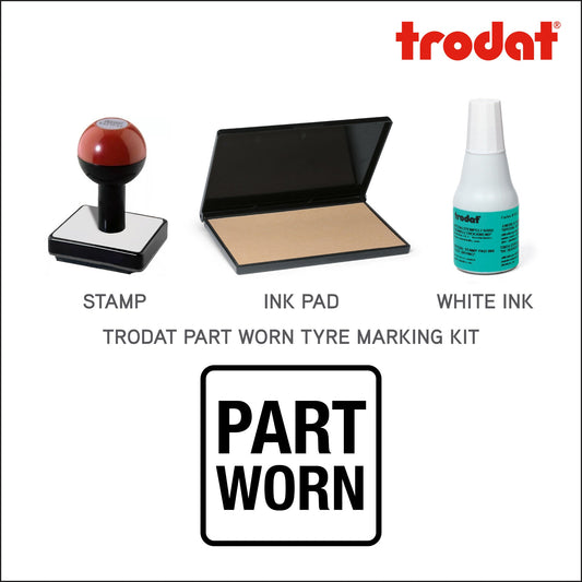 Part Worn Tyre Marking Kit - Rubber Stamp - Ink Pad - White Ink