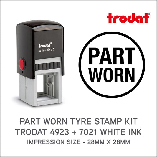 Part Worn Tyre Marking Kit - Trodat 4923 Rubber Stamp - White Ink
