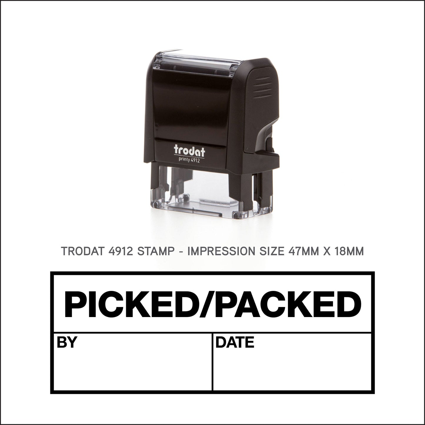 Picked - Packed - By - Date - Rubber Stamp - Trodat 4912 - 47mm x 18mm Impression