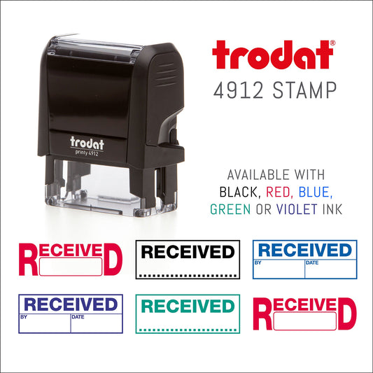 Received By Date - Rubber Stamp - Trodat 4912 - 45mm x 18mm Impression