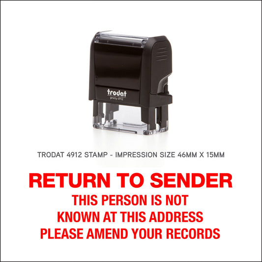 Return To Sender - Rubber Stamp - Trodat 4912 - 45mm x 18mm Impression