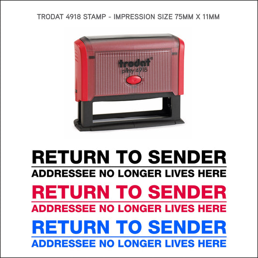 Return To Sender - Rubber Stamp - Trodat 4918 - 75mm x 11mm Impression