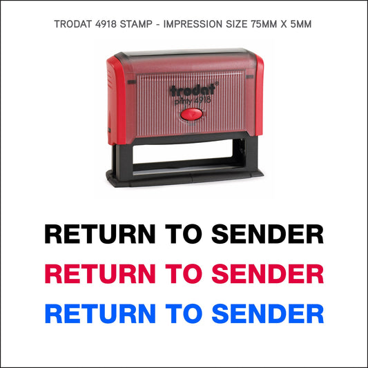 Return To Sender - Rubber Stamp - Trodat 4918 - 75mm x 5mm Impression