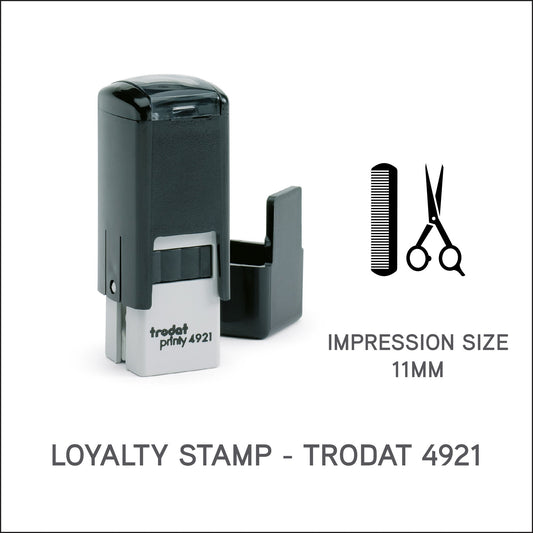 Scissors And Comb - Loyalty Card Rubber Stamp - Trodat 4921 - 11mm x 11mm Impression
