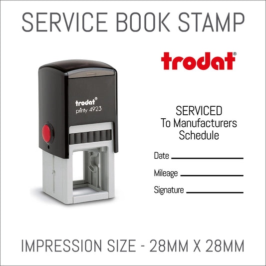 Serviced To Manufacturers Schedule - Self Inking Rubber Stamp - Trodat 4923 - 28mm x 28mm Impression