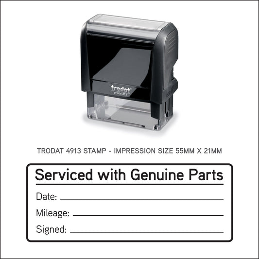 Serviced With Genuine Parts - Self Inking Rubber Stamp - Trodat 4913 - 55mm x 21mm Impression