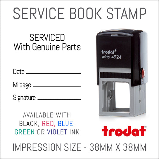 Serviced With Genuine Parts - Self Inking Rubber Stamp - Trodat 4924 - 38mm x 38mm Impression